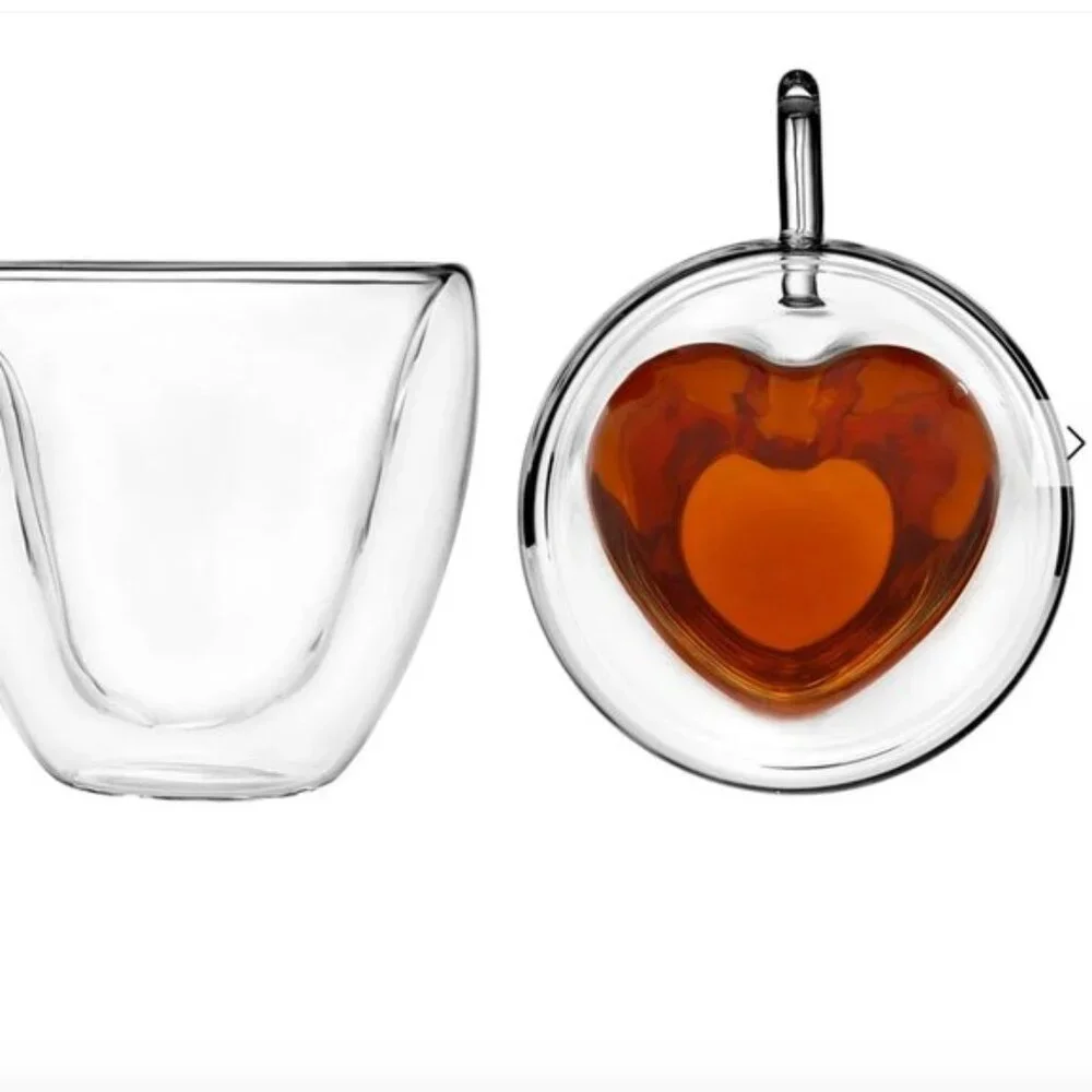 Godinger Double Walled Heart Shape on Bottom Coffee Mug, Set of 2